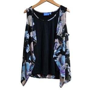 Vera Wang Floral Black Sleeveless Top Size Xl.
